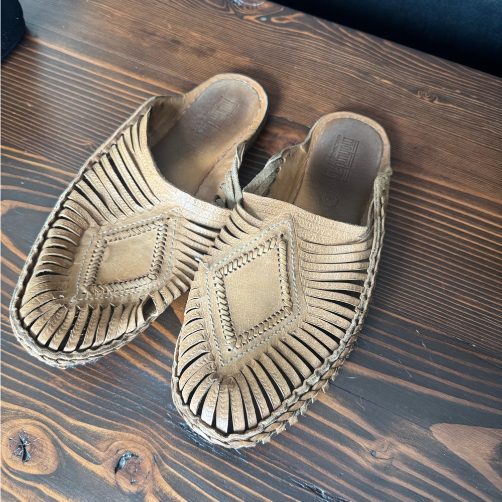 Woven Slip-On Huarache Mules in Light Brown